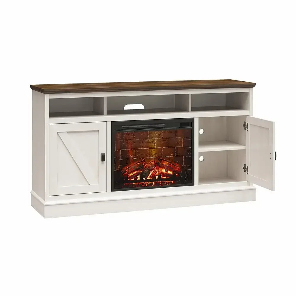 TV Console Fireplace Heater Remote Control Freestanding LED Electric Oak Walnut 65" TVs 400sqft Organizing Gaming