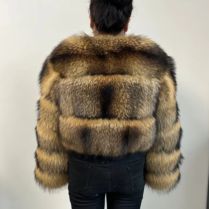 BEIZIRU Women's Short Real Raccoon Fur Coat/ Winter/ Long Sleeve Hooded/ Natural Luxury Thick Jacket for Fashionable Cold Weather