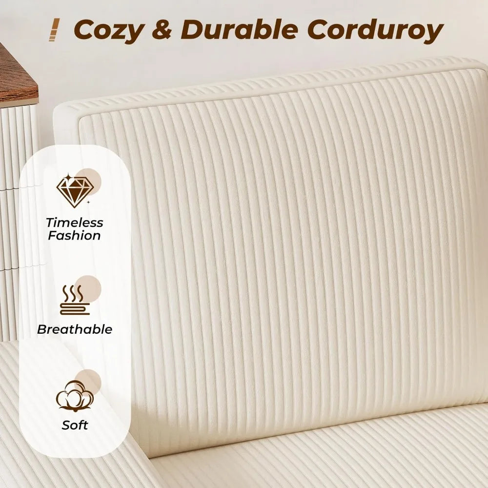36" Wide Plush Accent Chair, with USB Charger & Cup Holder, Oversized Comfy Chair /Tufted Corduroy Fabric