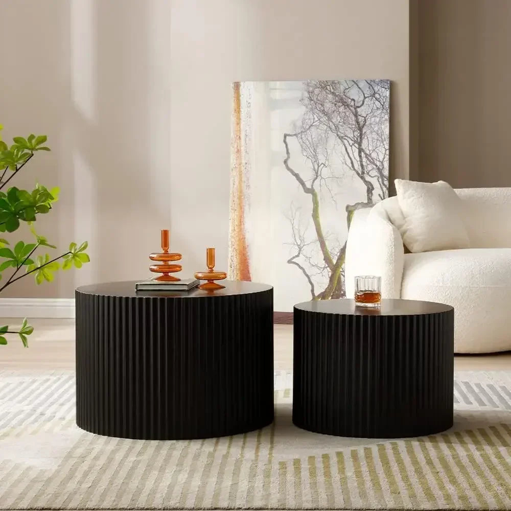 Black Round Coffee Table Set of 2,for Living Room, Modern Wooden Side Tables Accent End Table for Apartment,(Black-Round)