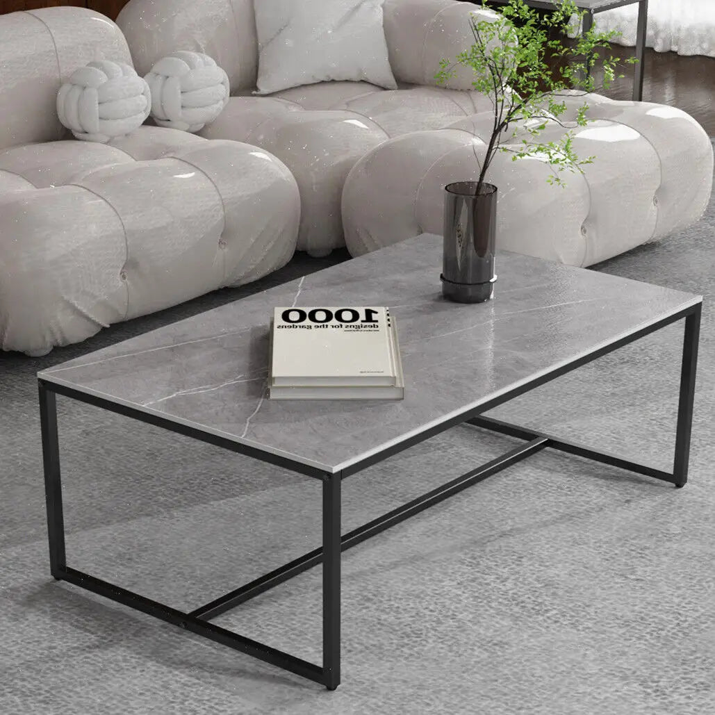 LUVODI Rectangle Living Room Coffee Table Sofa Side Table with White Black Grey Marble Tabletop