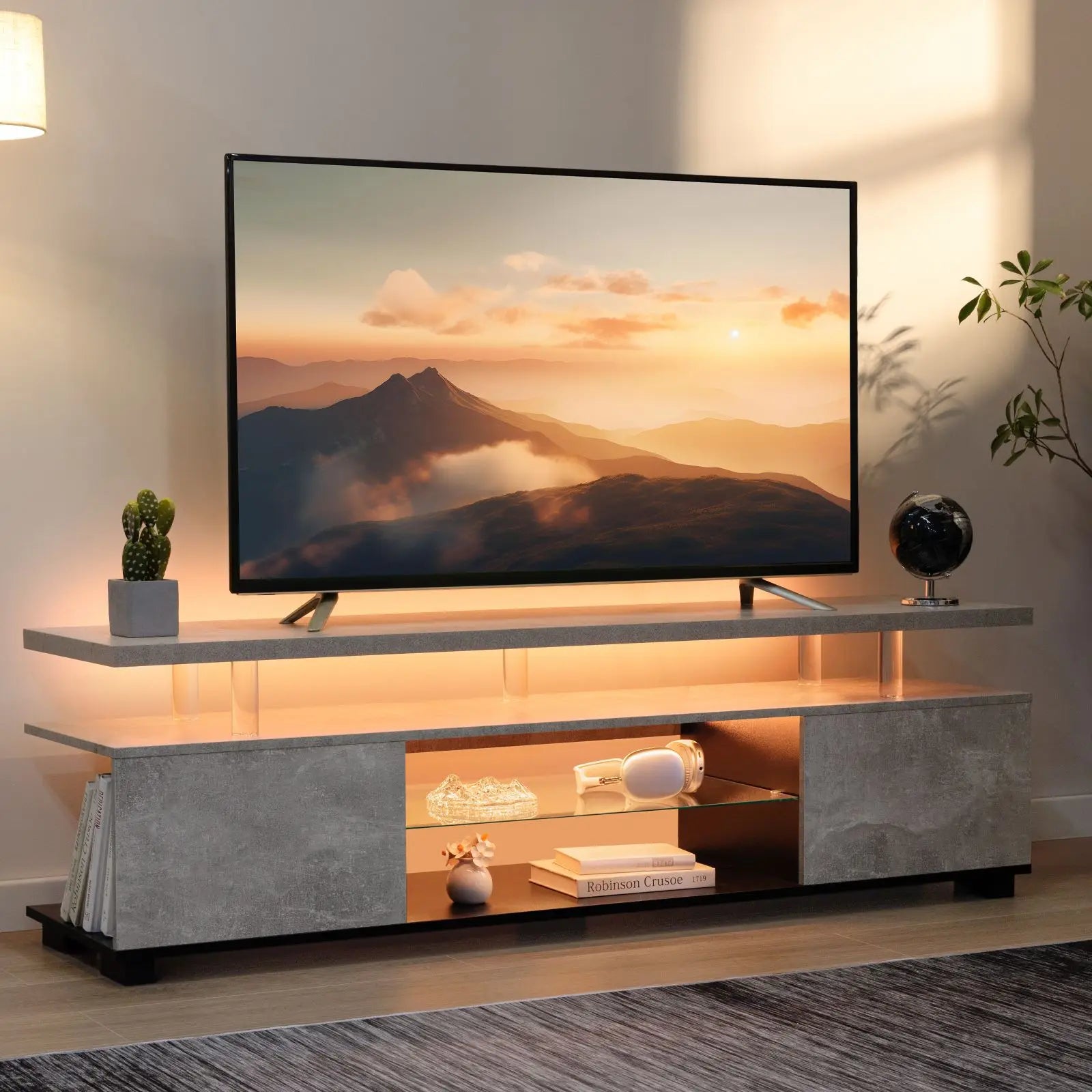 Cubehom LED TV Stand White Entertainment Center, Gaming Center for 60- 65inch TV with Storage, TV Stands for Gaming/ Living