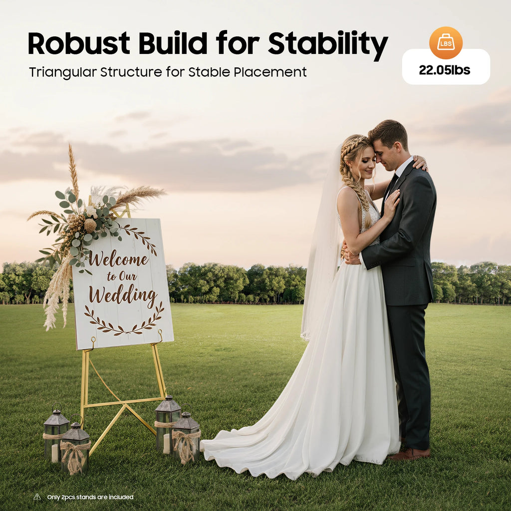 2Pcs Display Easel Stand, Gold Poster Easel Tripod, Adjustable Poster Frame Holder, Floor Standing Sign Stand for Wedding Party Exhibition
