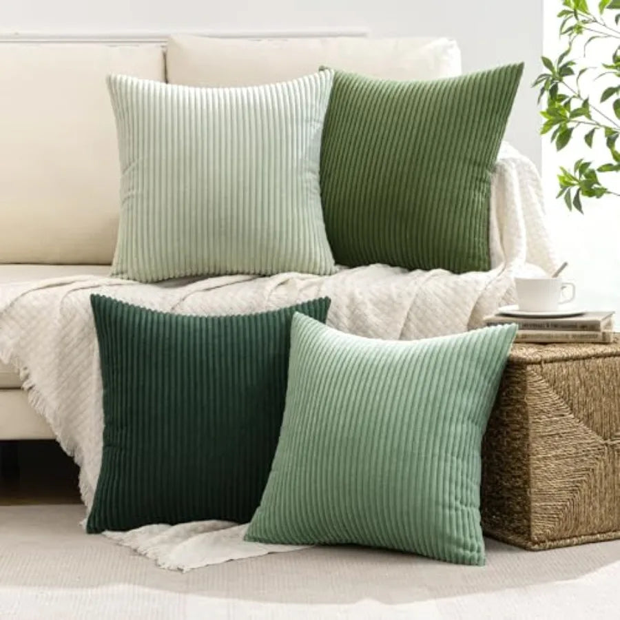Boho Farmhouse Sage Green Throw Pillow Covers/ 18x18 Inch Set of 4 Modern Nordic Cushion Covers/ Soft Corduroy Spring Home Decor