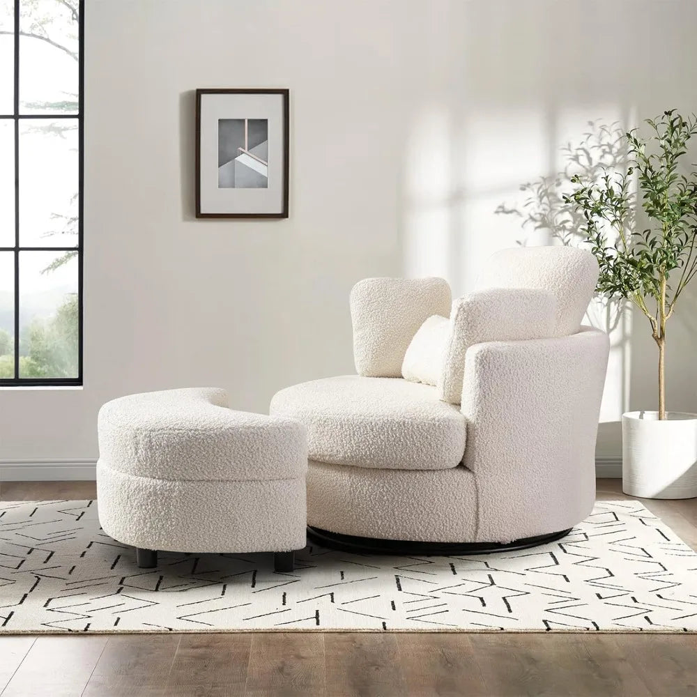 Chair and A Half with Ottoman, 360° Swivel Accent Barrel Chair