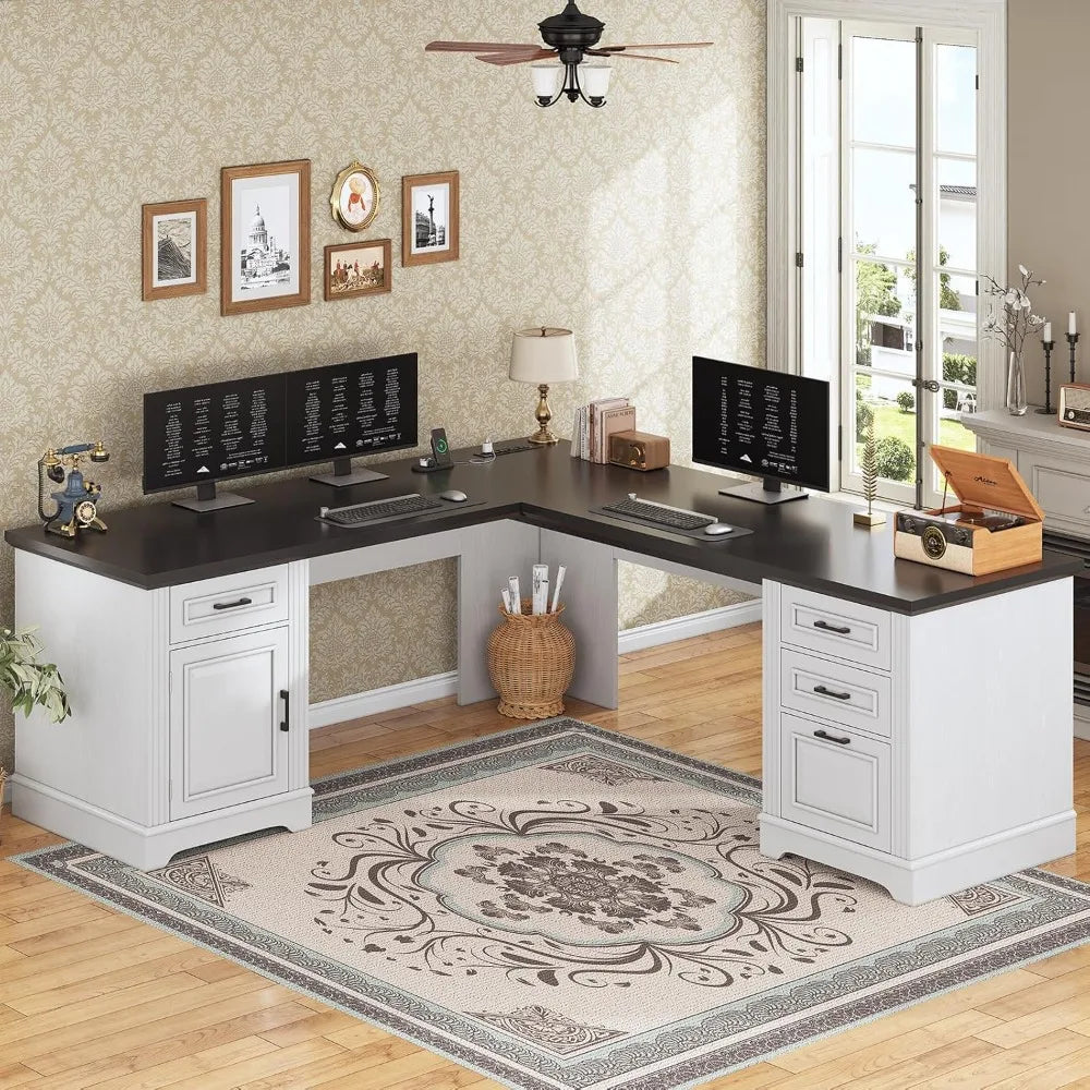 69" L-Shaped Executive Desk for Home Office with Storage and Power Outlet
