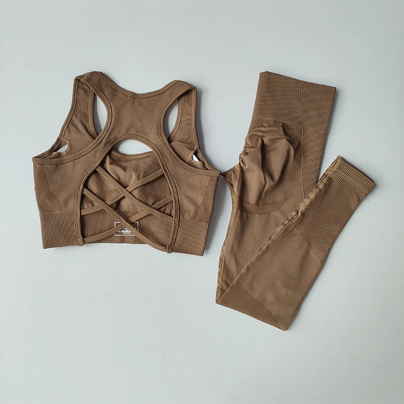 Women's Seamless Workout Set High Waisted Yoga Pants & Sports Bra with Removable Pads/ Booty Lifting for Running Training