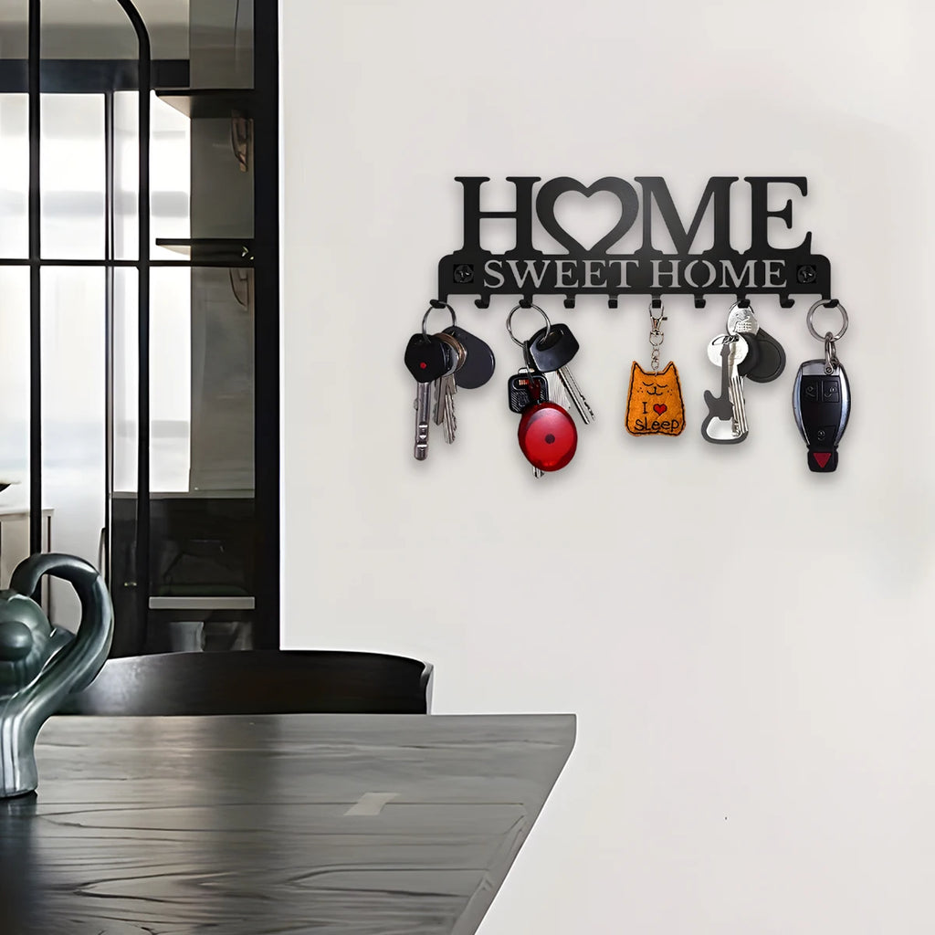 1pc Black Metal Key Holder/ Wall Mount Key Holder/ Sweet Home Design Style With 10 Hooks