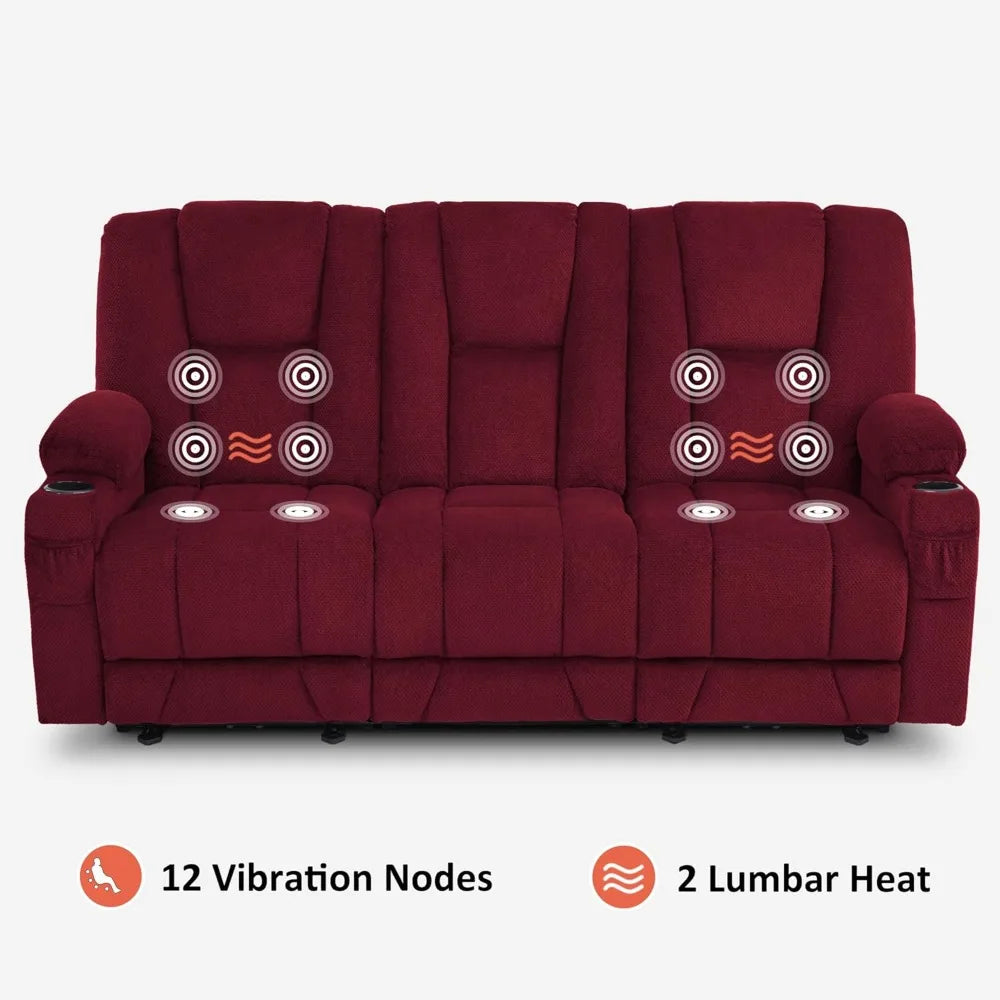 "3-seater zero gravity reclining sofa with heat and vibration massage, usb ports and cup holders for living room"