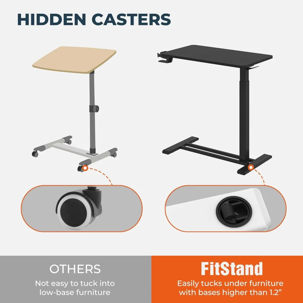Adjustable Overbed Table with Hidden Wheels, Mobile Laptop Desk with Tray for Home Use