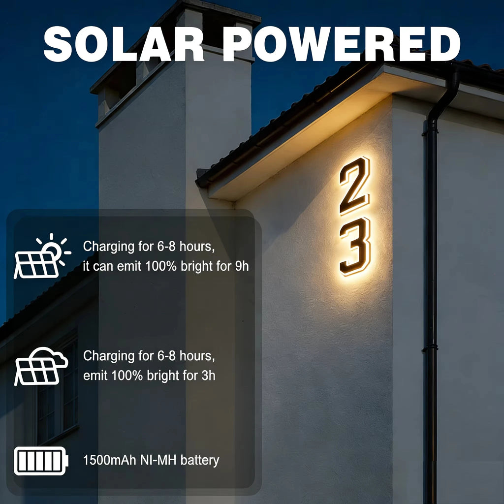 Solar House Number Lights House Sign Light Sensor Modern Led Address Sign Solar House Number Sign Led Address Number for Outdoor