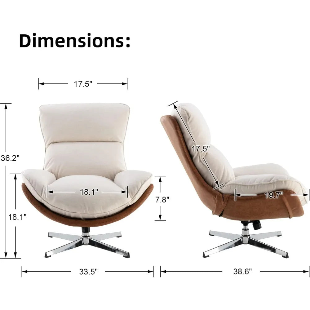 Linen Swivel Lounge Chair, Upholstered High Back Accent Chair with Metal Base Armless Comfy Modern Recliner Chair for Living Room