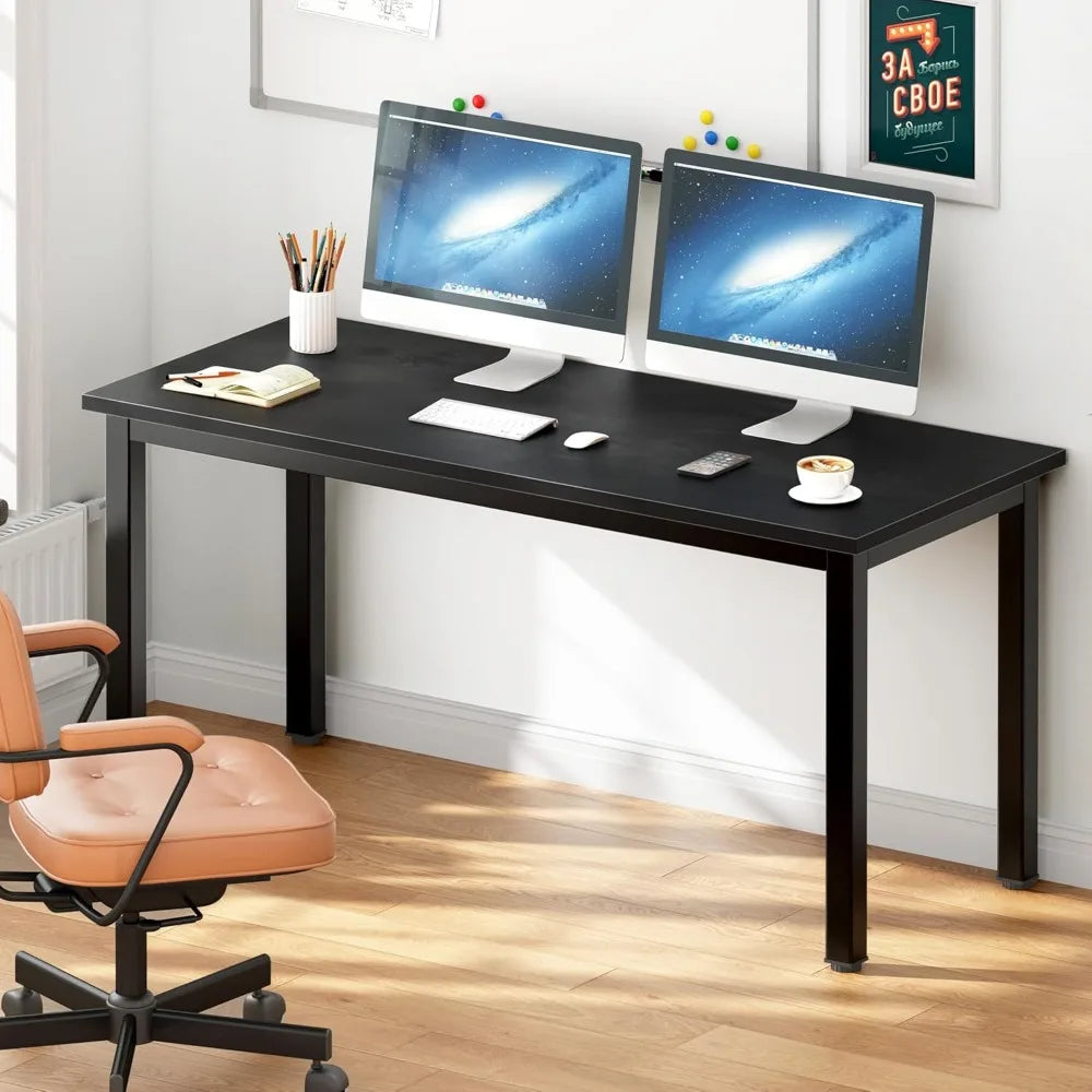 Sturdy 54.3" Black Home Office Desk with Composite Wood Construction