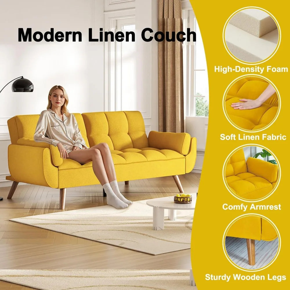 Futon Couch for Small Spaces & Apartment, 2-in-1Modern Comfy Loveseat Convertible Sofa Bed, 74.4-Inch Compact Design for Living