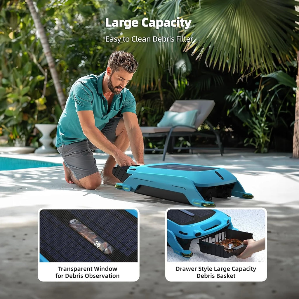 Solar Powered Pool Skimmer Robot: Automatic Pool Surface Skimmer Cleaner, Robotic Pool Skimmer/ Dual Charging Modes, Custom