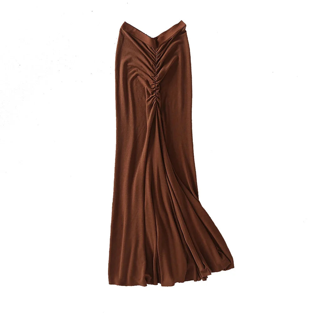 Vintage Midi Skirts for Women/ Fashion Long Skirts Women's 2022 Summer Black Bodycon Skirt Srunched Knitted Sexy Skirt