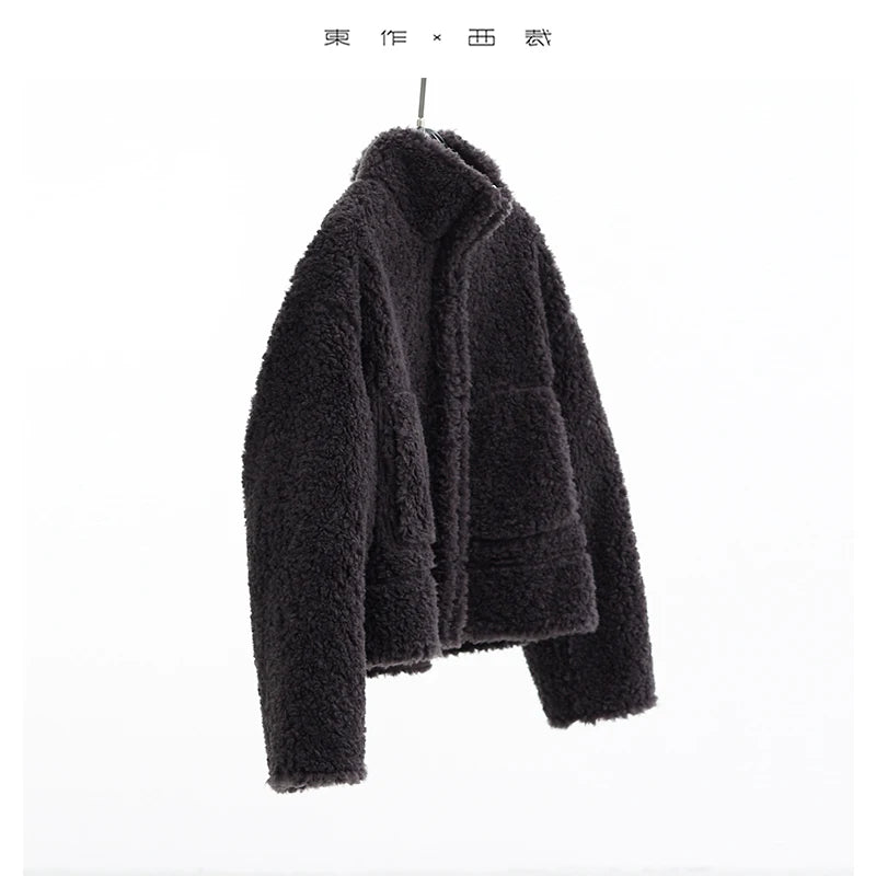 Teddy Style 100% Wool Coat ~ Women's Short Lazy-Style Jacket, Loose Top, Autumn and Winter , Faux Fur