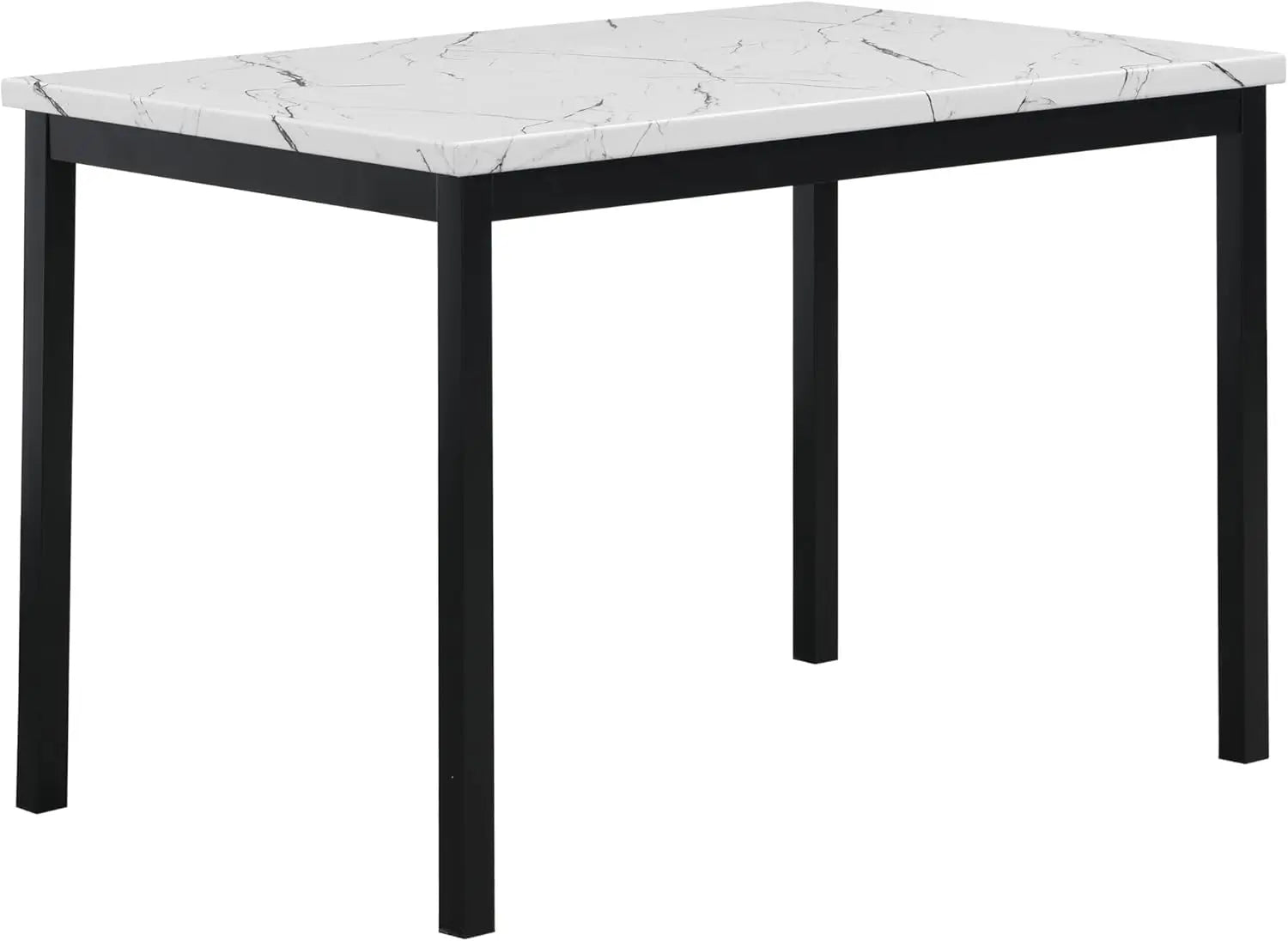 Metal Dining Table with Laminated Faux Marble Top, Off-White