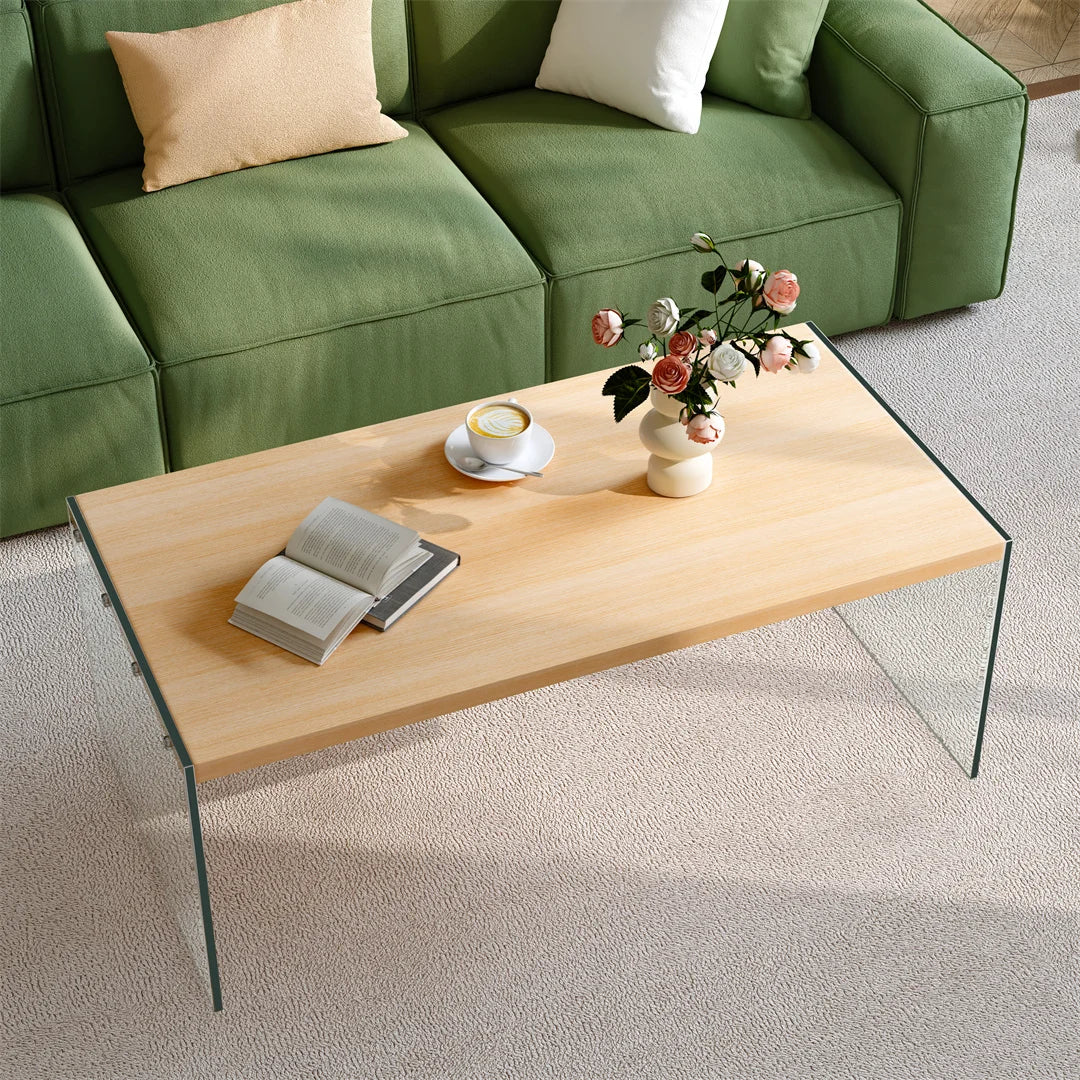 Modern Living Room Center Table 120x60cm Rectangle Wood Tabletop, Coffee Table, Tea Table with Tempered Glass Stand