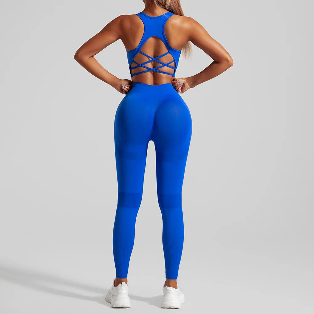 Women's Seamless Workout Set High Waisted Yoga Pants & Sports Bra with Removable Pads/ Booty Lifting for Running Training