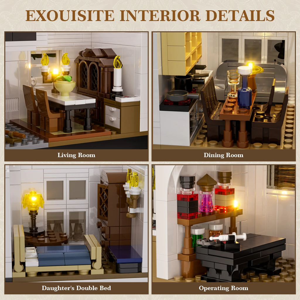 Magic House Building Set/ Home Decor with LED Light, Owens House Blocks/Model Room Decoration/Gift for Adults (1877PCS)