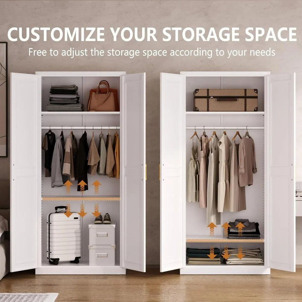Freestanding 71-Inch Tall Metal Wardrobe with Hanging and Storage, Large Capacity Closet/ Cabinet