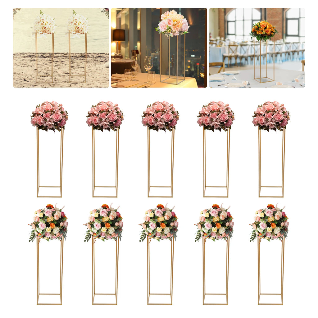 Geometric Iron Flower Display Rack 10Pcs, Freestanding Centerpiece Holder with Easy Assembly & Hollow Design, Versatile Decor for Anniversaries Events, Home Office Dessert Table Use