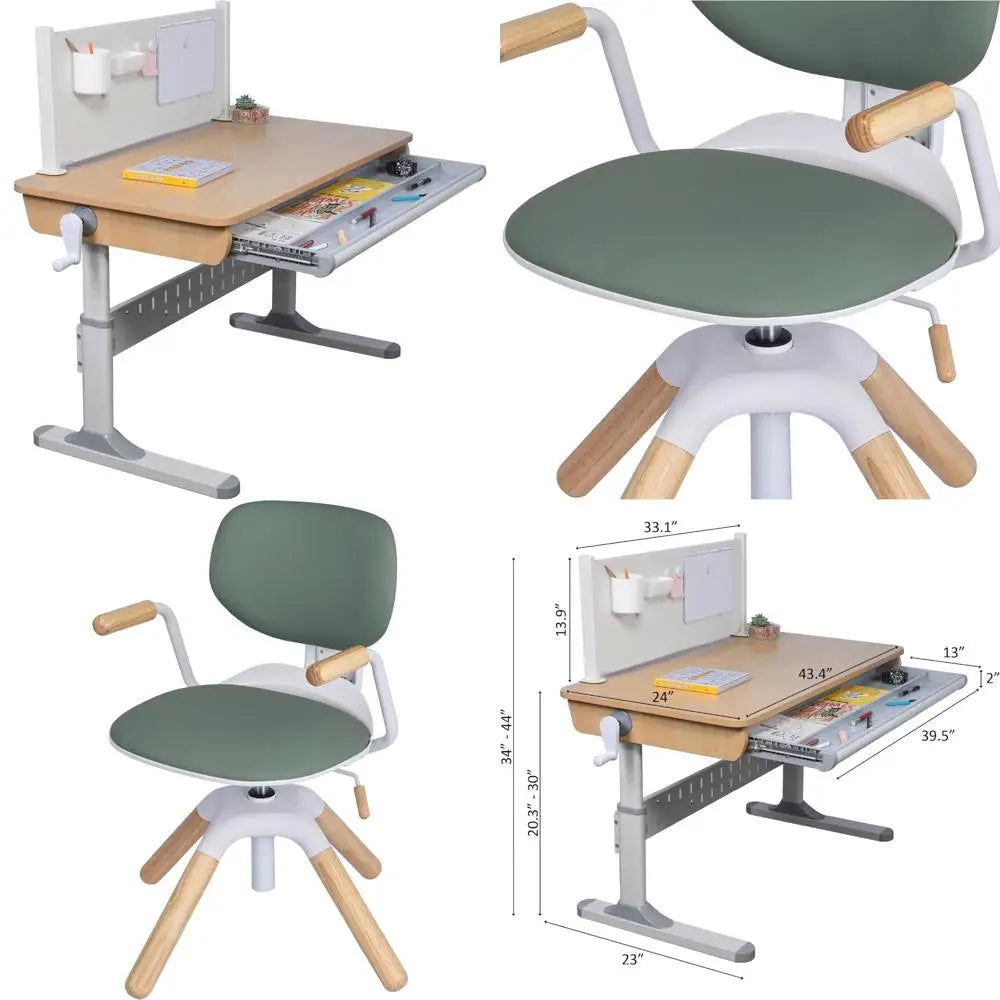 Ergonomic Adjustable 43" Desk with Storage Drawer and Matching Chair For Kids