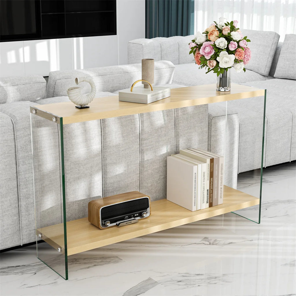 Modern Living Room Center Table 120x60cm Rectangle Wood Tabletop, Coffee Table, Tea Table with Tempered Glass Stand