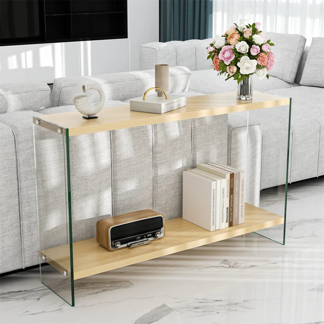Modern Living Room Center Table 120x60cm Rectangle Wood Tabletop, Coffee Table, Tea Table with Tempered Glass Stand