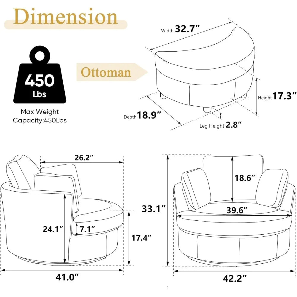 Chair and A Half with Ottoman, 360° Swivel Accent Barrel Chair