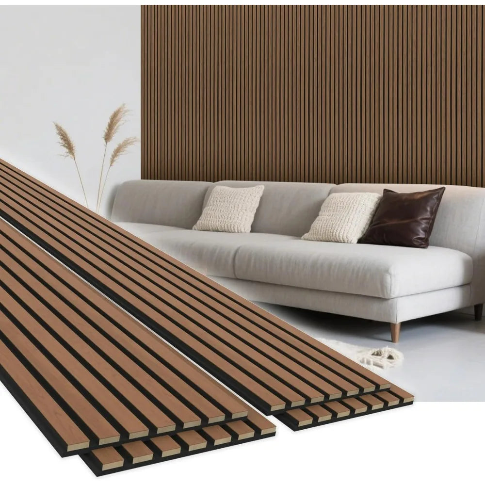 Set of 4 Walnut 94.5 x 11 cm Acoustic 3D Wall Panels for Home and Office Decor