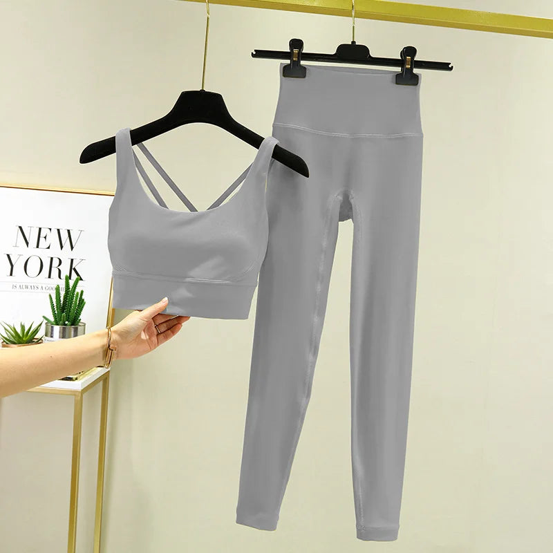 TRY TO BN Women's Tracksuit Yoga Set Fitness Leggings/ Sports Bra/ Naked Sportwear Breathable Workout Two Pieces Suit Gym Clothes