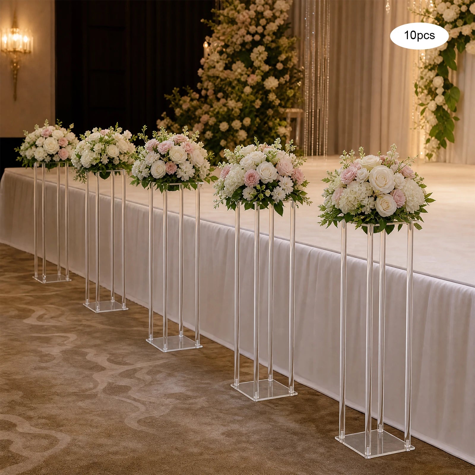 10PCS Acrylic Flower Stand 7.87x7.87x23.62in Clear Wedding Flower Display Rack 6.6lbs Capacity/ Decoration Stand for Party Centerpiece