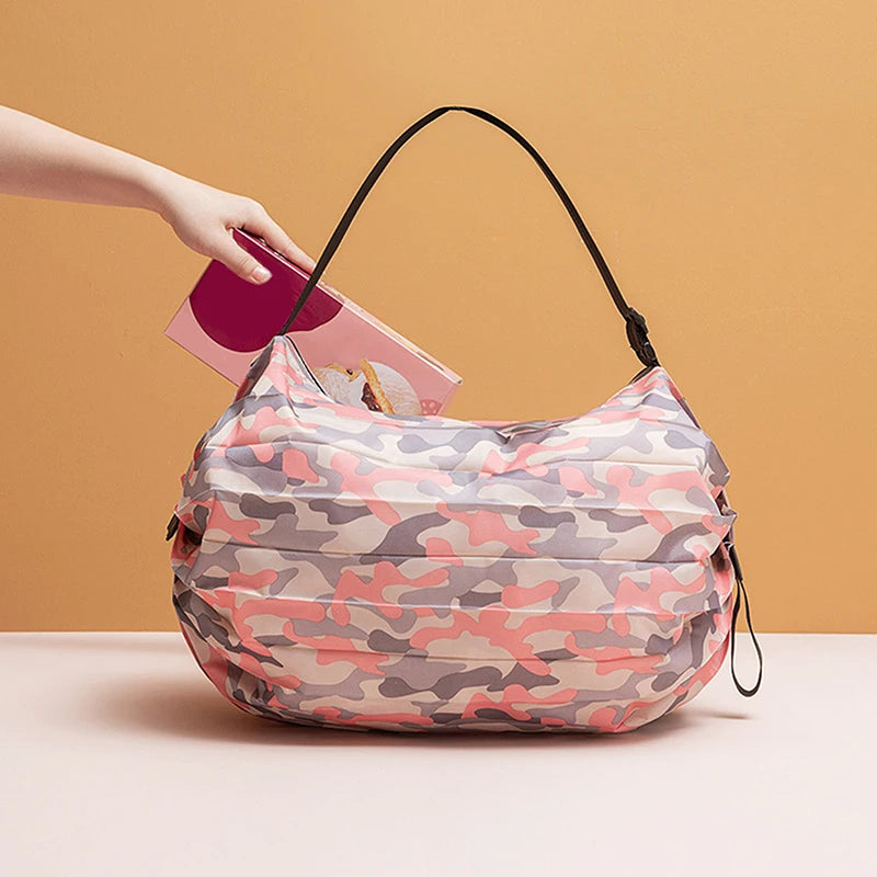 Foldable Storage Bag With Handle/ Portable Travel Camouflage Handbags/ Large Capacity Shopping Bag