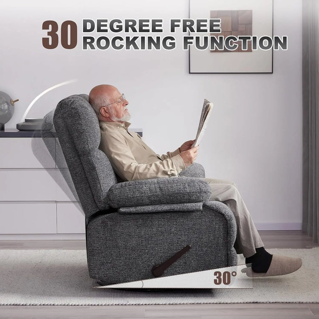 Oversized Rocker Chair, Lazy Boy Recliner Chair for Big Man, Extra Wide Manual Swivel Recliner, Overstuffed Soft Rocking Sofa