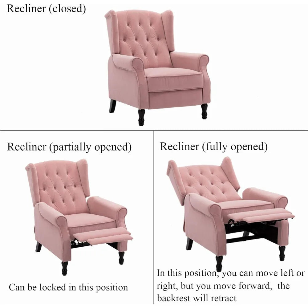 Velvet Tufted Push Back Arm Accent Chair/Recliner