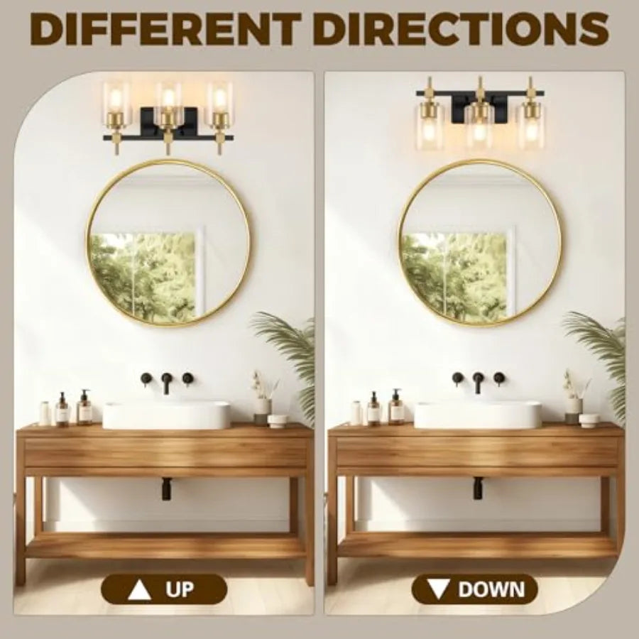 3-Light Bathroom Light Fixtures, Vanity Lights for Bathroom with Textured Glass Shade, Modern Vanity Wall Lighting Over Mirror,