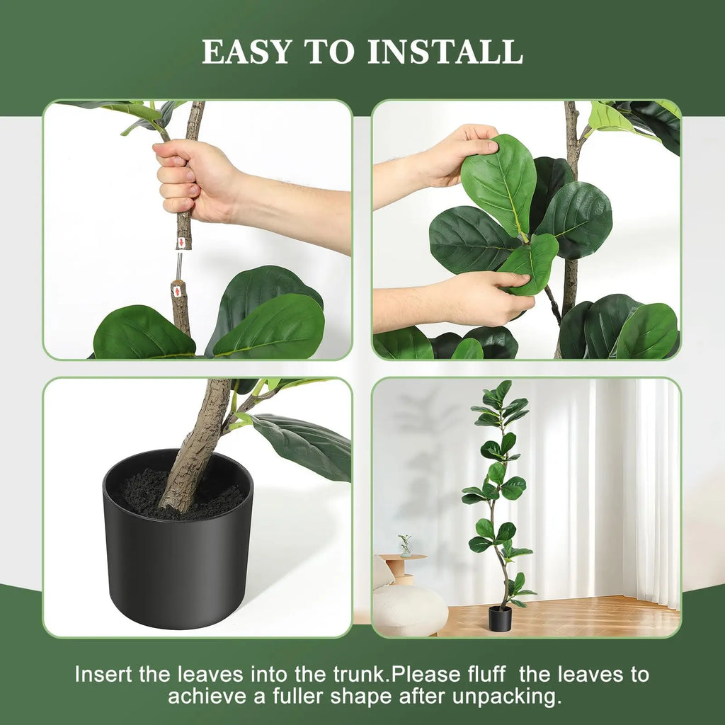 5/6/7ft Lifelike Artificial Fiddle Leaf Fig Tree, Fake Ficus Tree with Sturdy Cement Base, Indoor/ Outdoor Decor for Home/ Office/ Living Room, Ideal Housewarming Gift