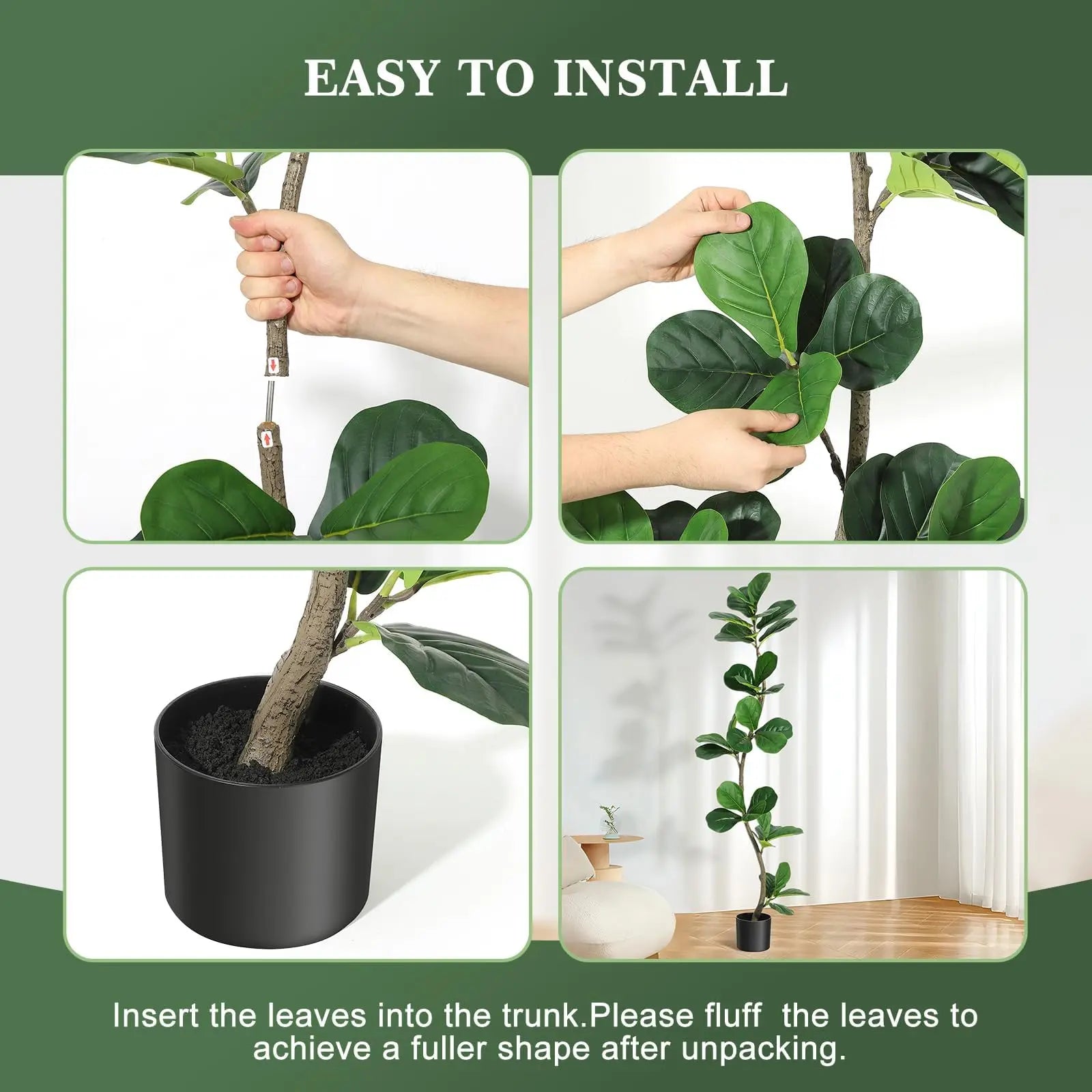 5/6/7ft Lifelike Artificial Fiddle Leaf Fig Tree, Fake Ficus Tree with Sturdy Cement Base, Indoor/ Outdoor Decor for Home/ Office/ Living Room, Ideal Housewarming Gift