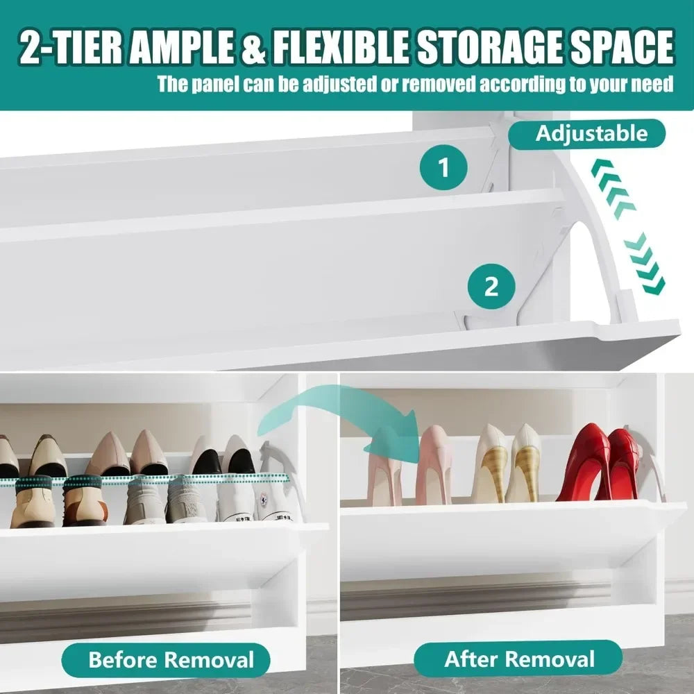 Shoe Storage Cabinet for Entryway with 3 Flip Drawers, Sturdy Wood Hidden Shoe Storage, Freestanding Narrow Slim Shoe Organizer