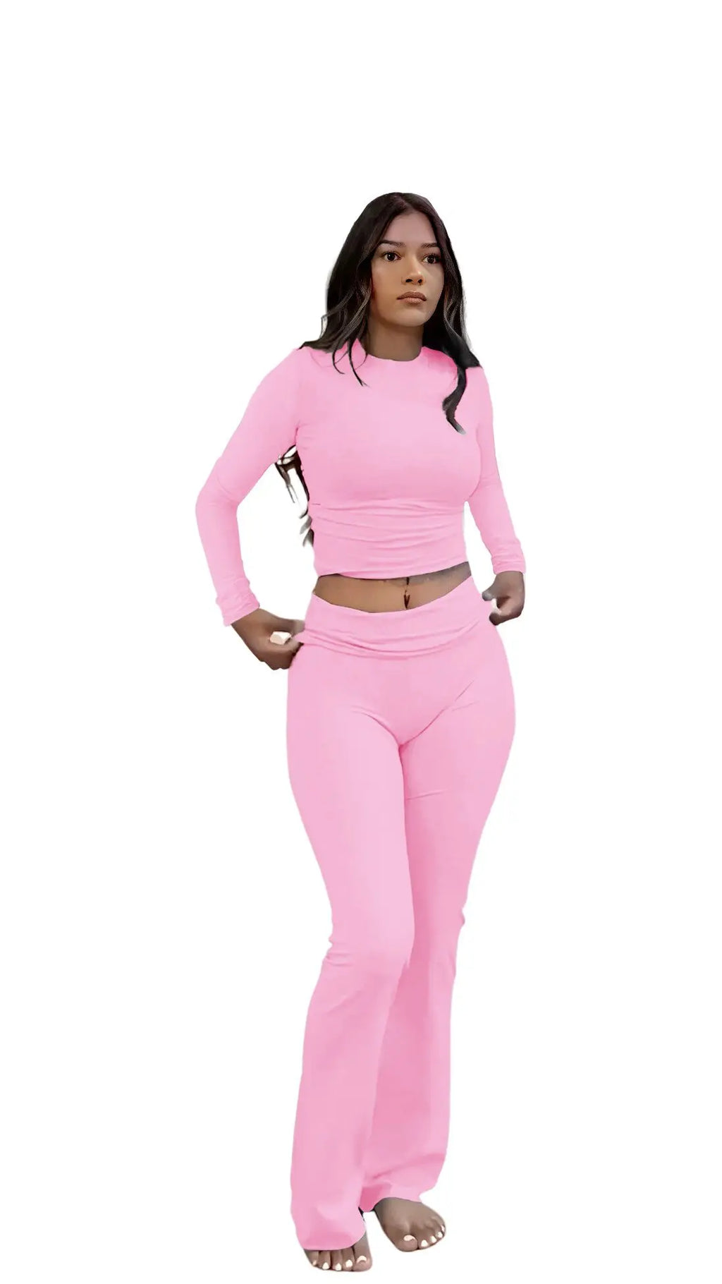 Women's Yoga Two-Piece Set, Long-Sleeve, Wide-Leg Activewear Set/ Casual Home Yoga Set