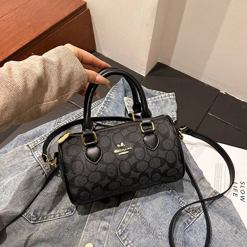 Mini Vintage Boston Bag - Women's Quilted Pillow Shoulder Bag, Retro Monogram Crossbody Purse & Stylish Handheld Bag