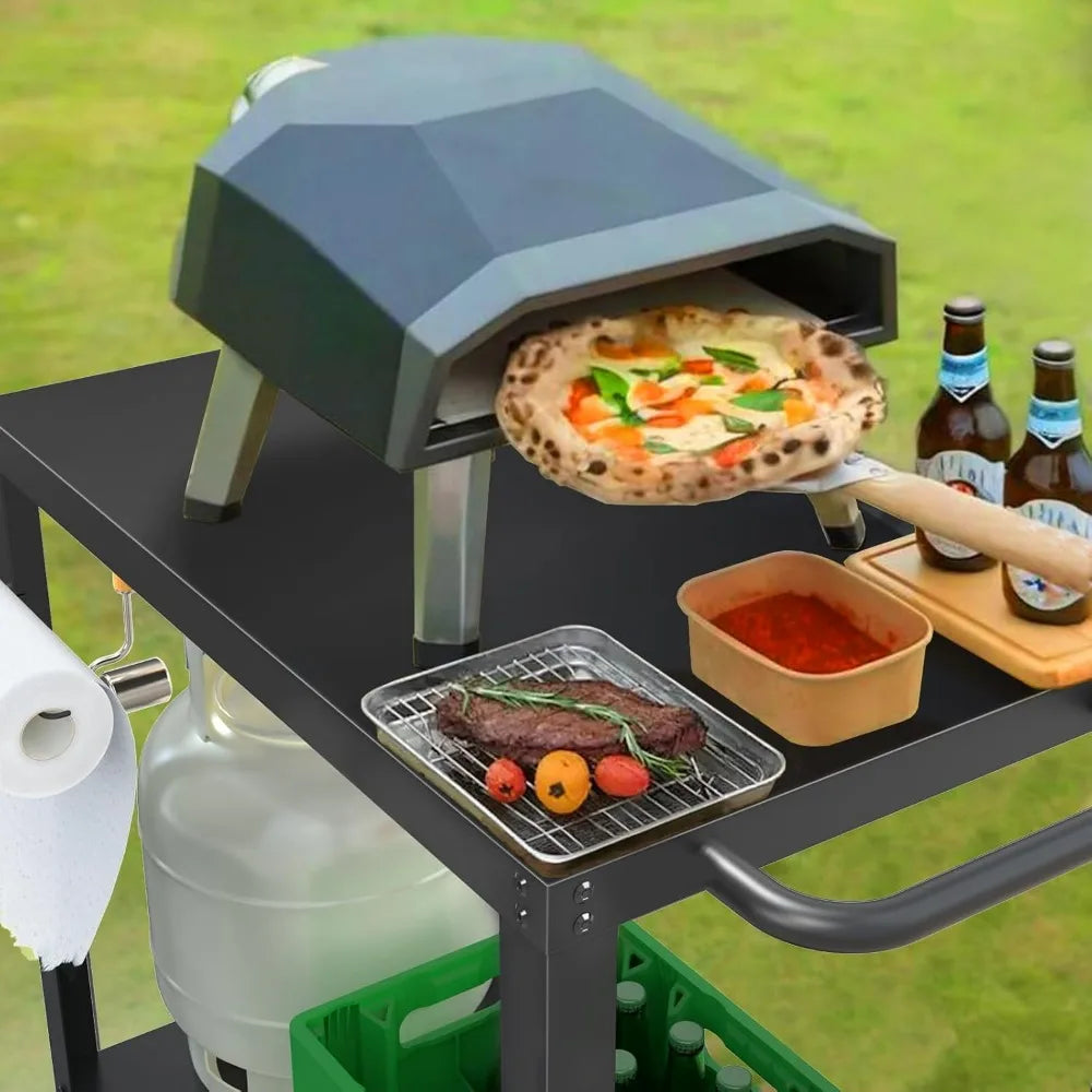32x20 Inches Dual-Shelf Outdoor Grill Cart with Movable Pizza Oven for Patio Use