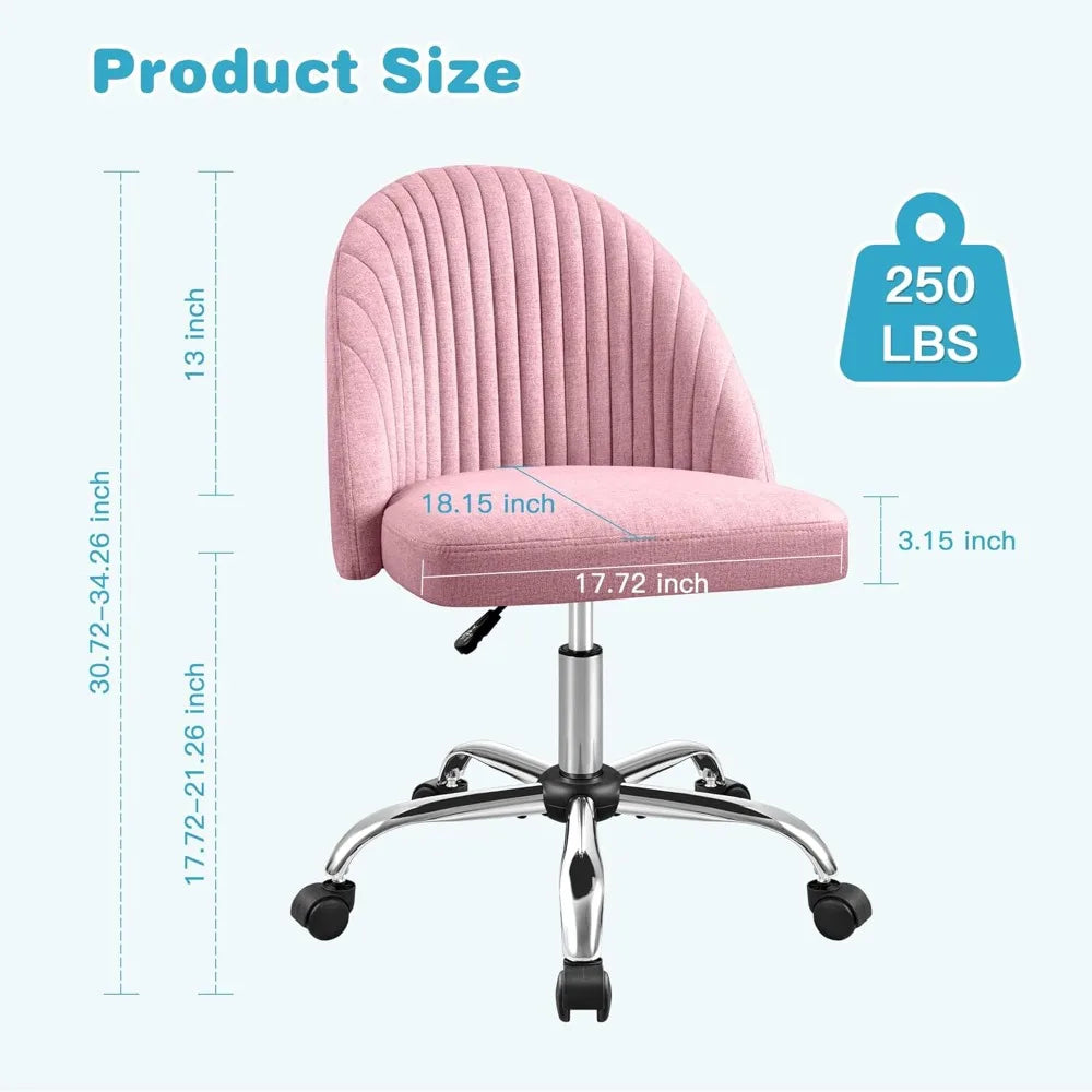 Office Chair, Armless Desk Chair, Modern Adjustable Swivel Padded Fabric Vanity Task/ Computer Chair Home Office