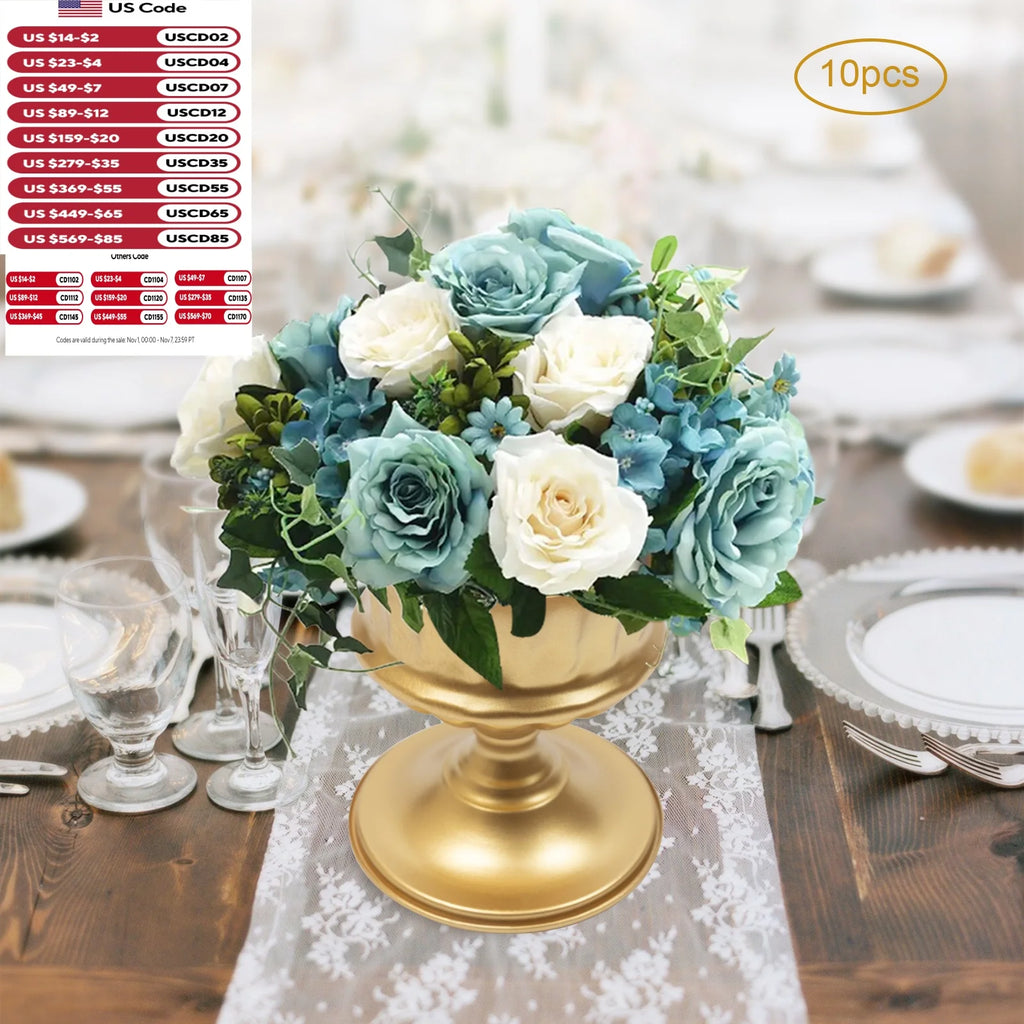 10 Pcs Gold Wedding Floral Vases/ Flower Holder Pot Planter for Tables/ Centerpieces  /Party Decoration 5.9Inch/3.3inch