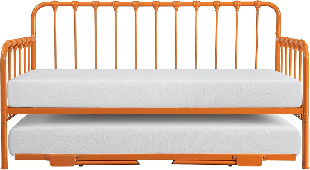 Twin Size Metal Daybed with Trundle and Steel Slat Support, Easy Assembly, Multi-Functional Furniture