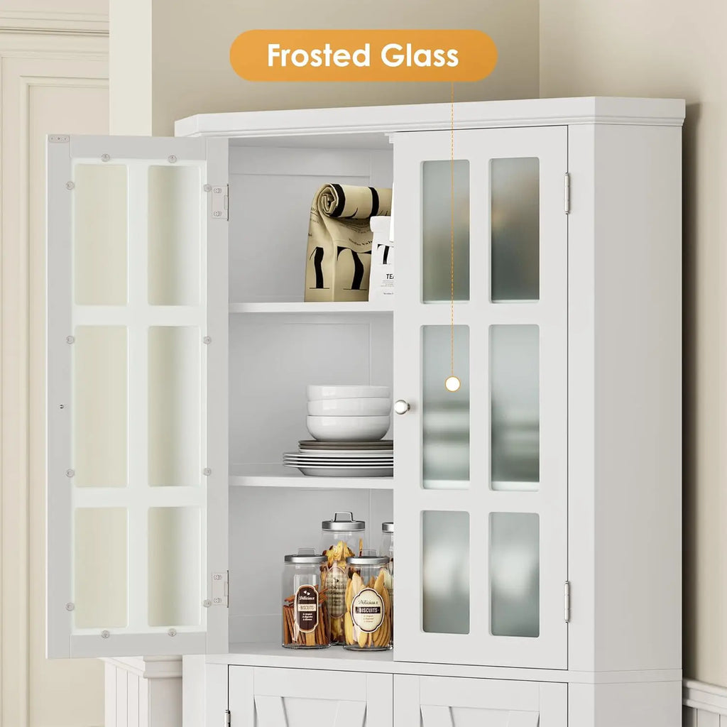 67" Corner Cabinet, Corner Kitchen Pantry with Doors, Farmhouse Kitchen Cabinet with 6 Storage Shelves, Space Saver