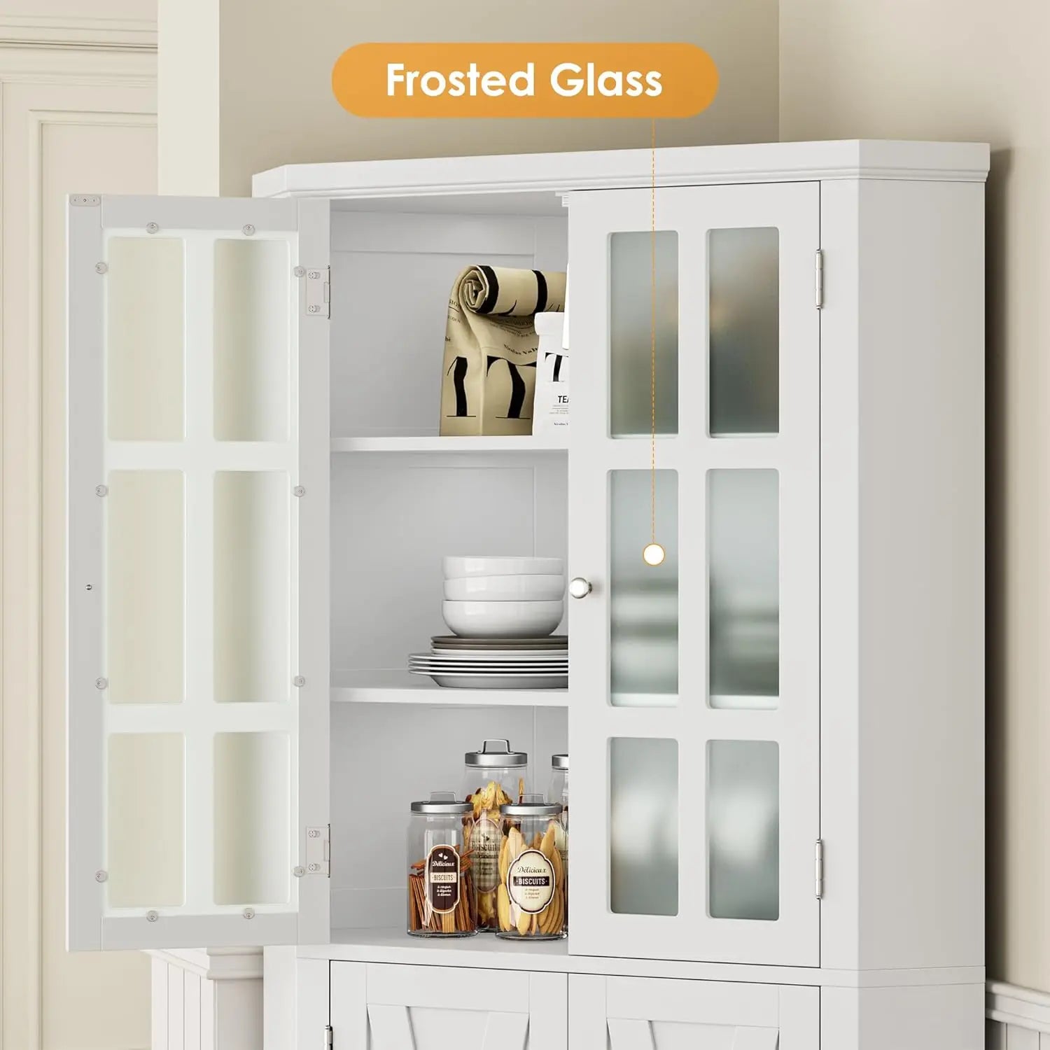 67" Corner Cabinet, Corner Kitchen Pantry with Doors, Farmhouse Kitchen Cabinet with 6 Storage Shelves, Space Saver