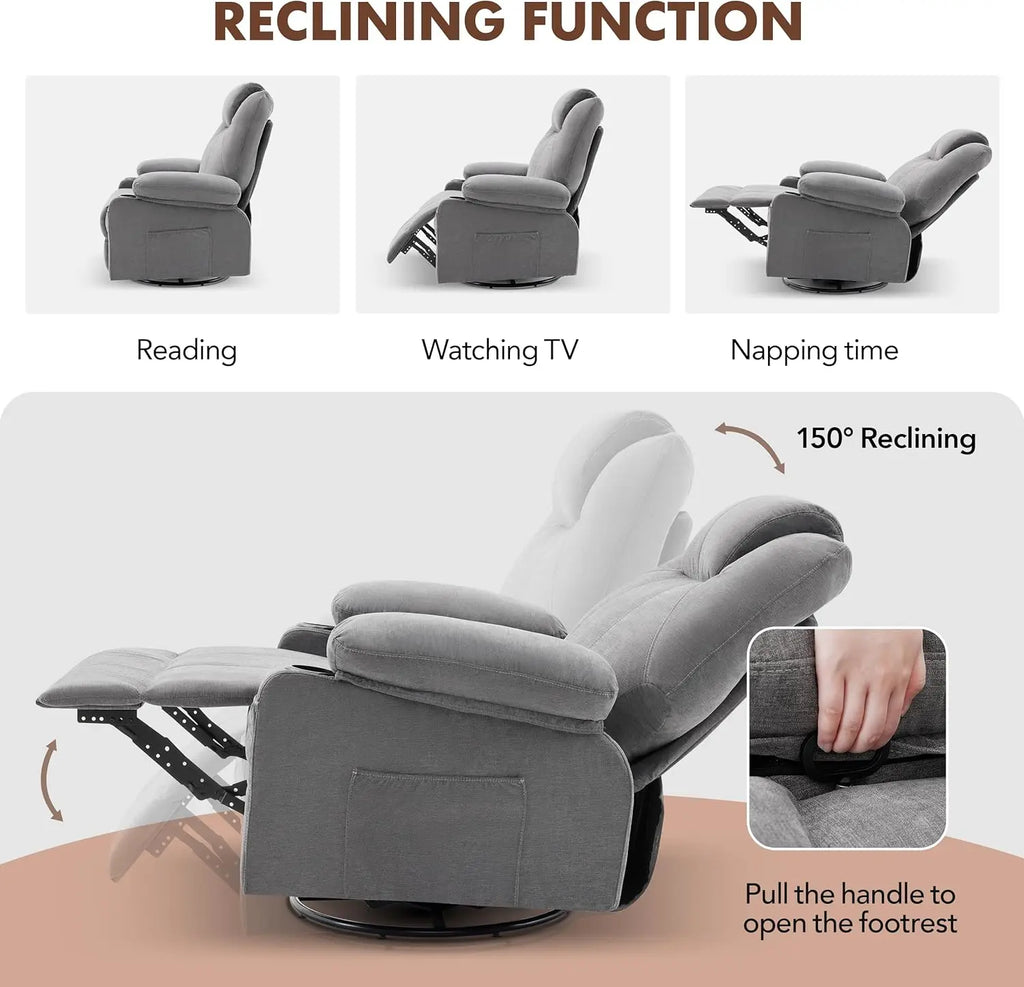 Swivel Rocker Recliner Chair with Heat and Massage, 360 Degree Swivel Recliner Chair